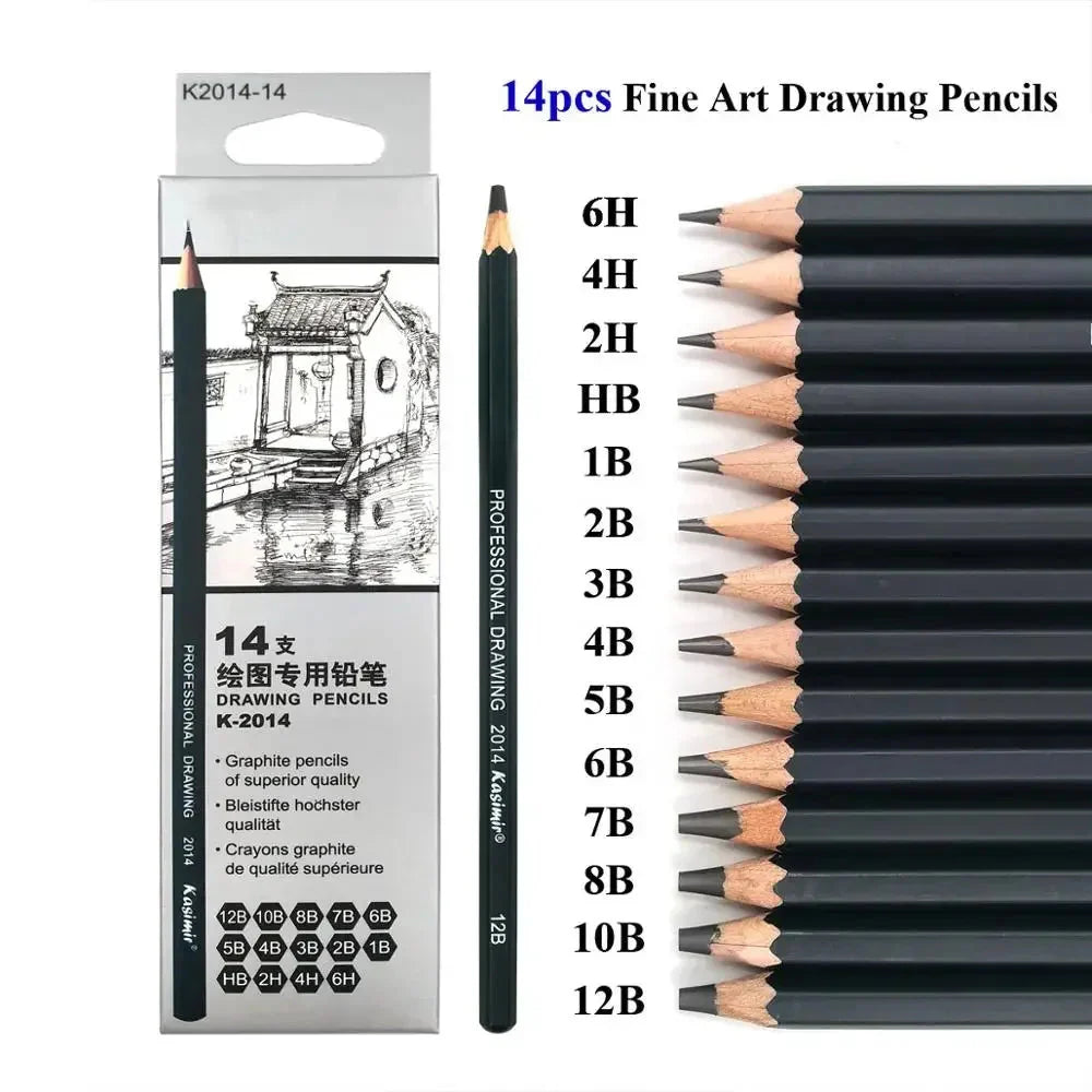 14Pcs/Set Drawing Sketch Pencils Set Wooden Professional Art Supplies HB 2B 6H 4H 2H 3B 4B 5B 6B 10B 12B 1B Painting Stationery
