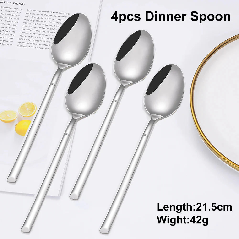 Elegant Thin Silver Cutlery Set - Mirror Polished Stainless Steel Tableware