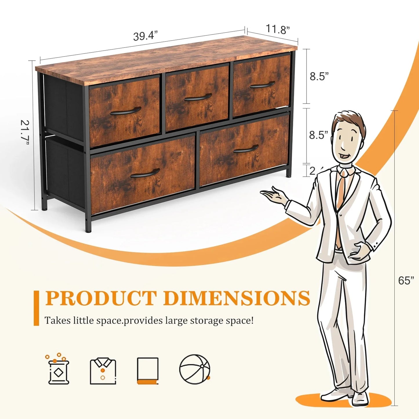 Dresser for Bedroom Storage Drawers, Fabric Storage Tower with 2/4/5/6/7/8/9/10 Drawers Sturdy Metal Frame
