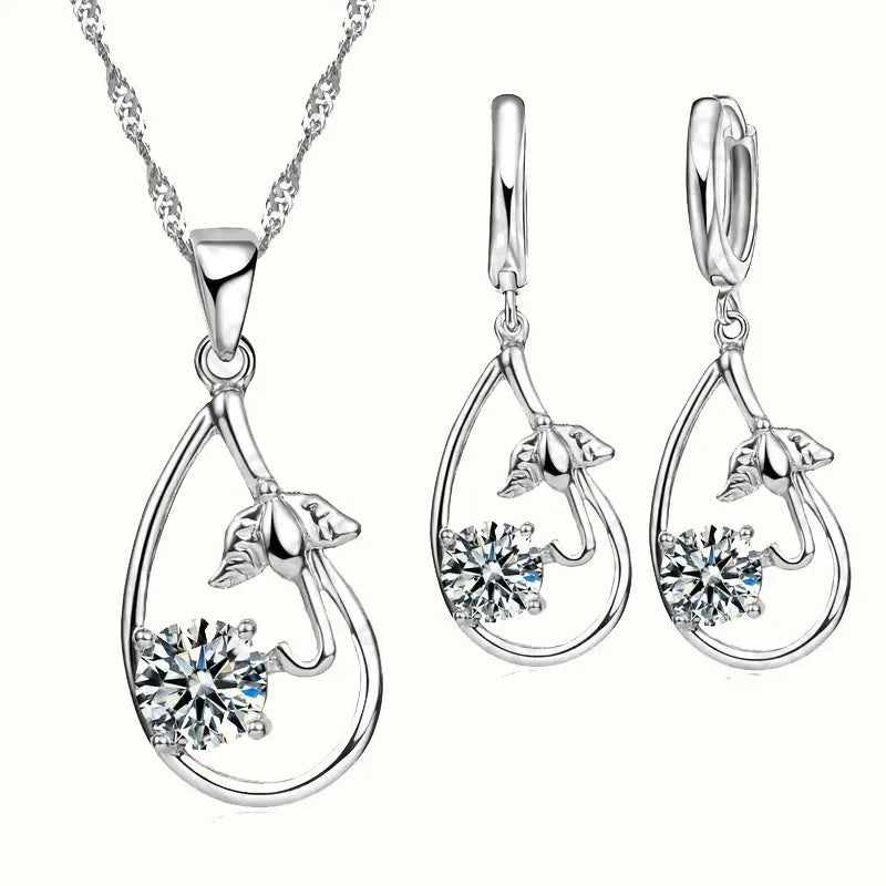 Wedding Bridal Jewelry Sets for Women Neckalce and Earrings 925 Sterling Silver Romantic Style Jewelry for Women As Gift