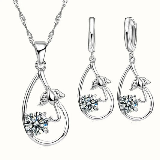 Wedding Bridal Jewelry Sets for Women Neckalce and Earrings 925 Sterling Silver Romantic Style Jewelry for Women As Gift