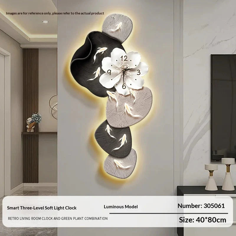 Wall Clock Modern Minimalist Nine Koi Fish Large Silent Wall Clock Home Decor Living Room Bedroom TV Background No Drilling