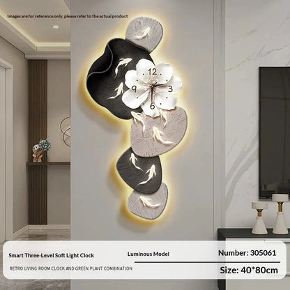 Wall Clock Modern Minimalist Nine Koi Fish Large Silent Wall Clock Home Decor Living Room Bedroom TV Background No Drilling