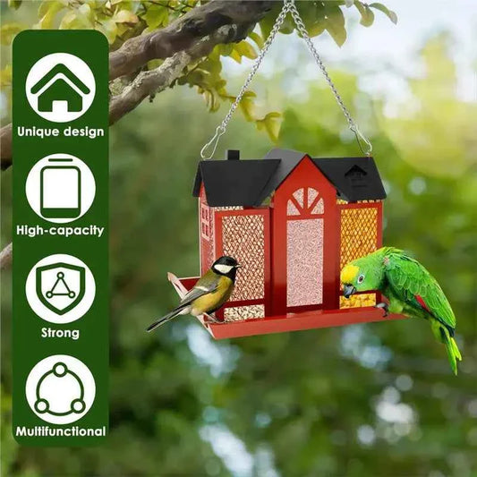 ABKW-Red Multi-Purpose Bird Products For Garden Hanging Metal Bird House Large Capacity Bird Feeder Bird Houses