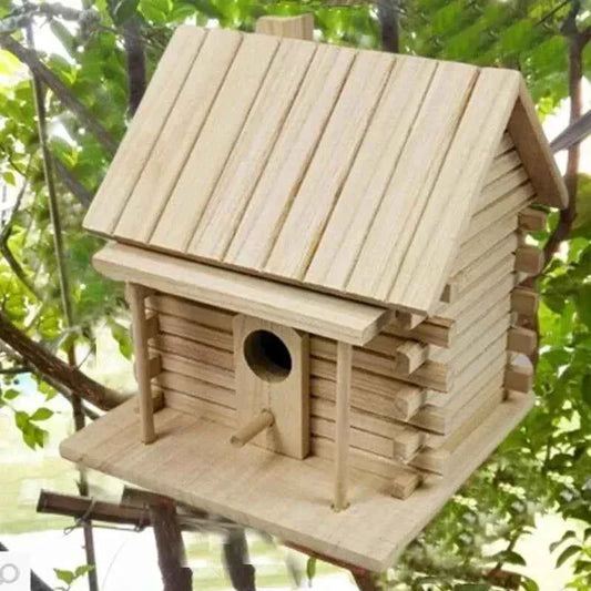 Outdoor Decoration Wood Birds Nest Box DIY Parrot Cockatiels Swallows Nest Outdoors Roof Wooden Bird House Hanging Bird Cage