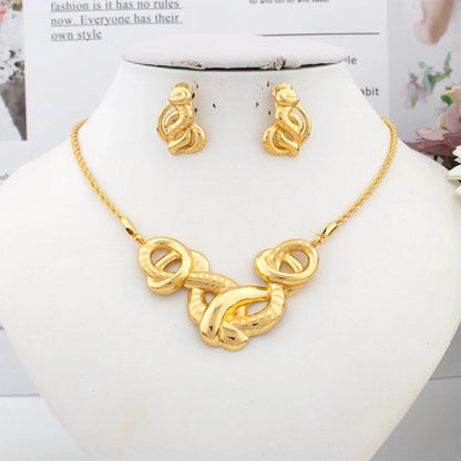 Exquisite Fashion Jewelry Set for Women Arab Gold Color Luxury Necklace Earrings Bangle Ring Set Weddings Dubai Party Daily Wear