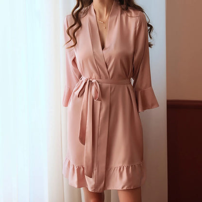 Sexy Flare Sleeve Kimono Gown Women Wedding Robe Silk Rayon Home Dress Elegant Ruffle Sleepwear Cozy Nightgown Intimate Lingerie