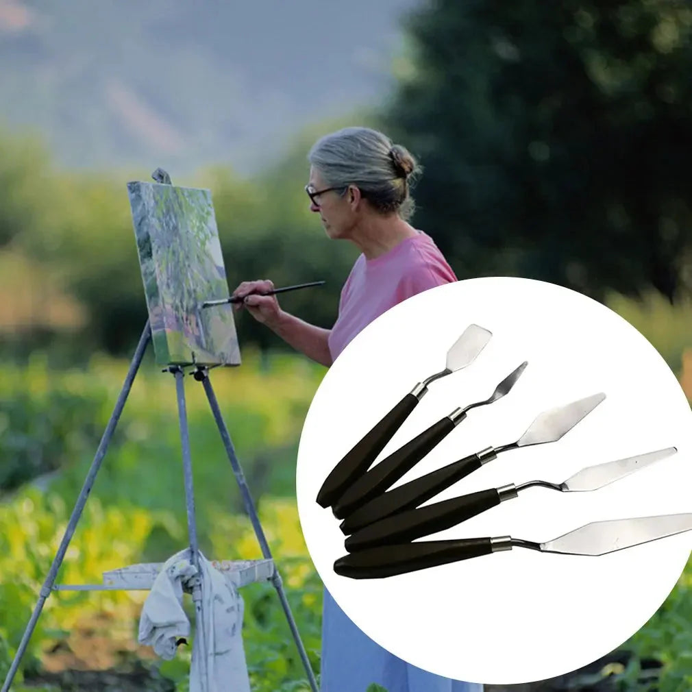 Hot 5PCS Stainless Steel Scraper Spatula Art Supplies for Artist Canva Oil Paint Color Mixing Palette Knife Painting Wholesale