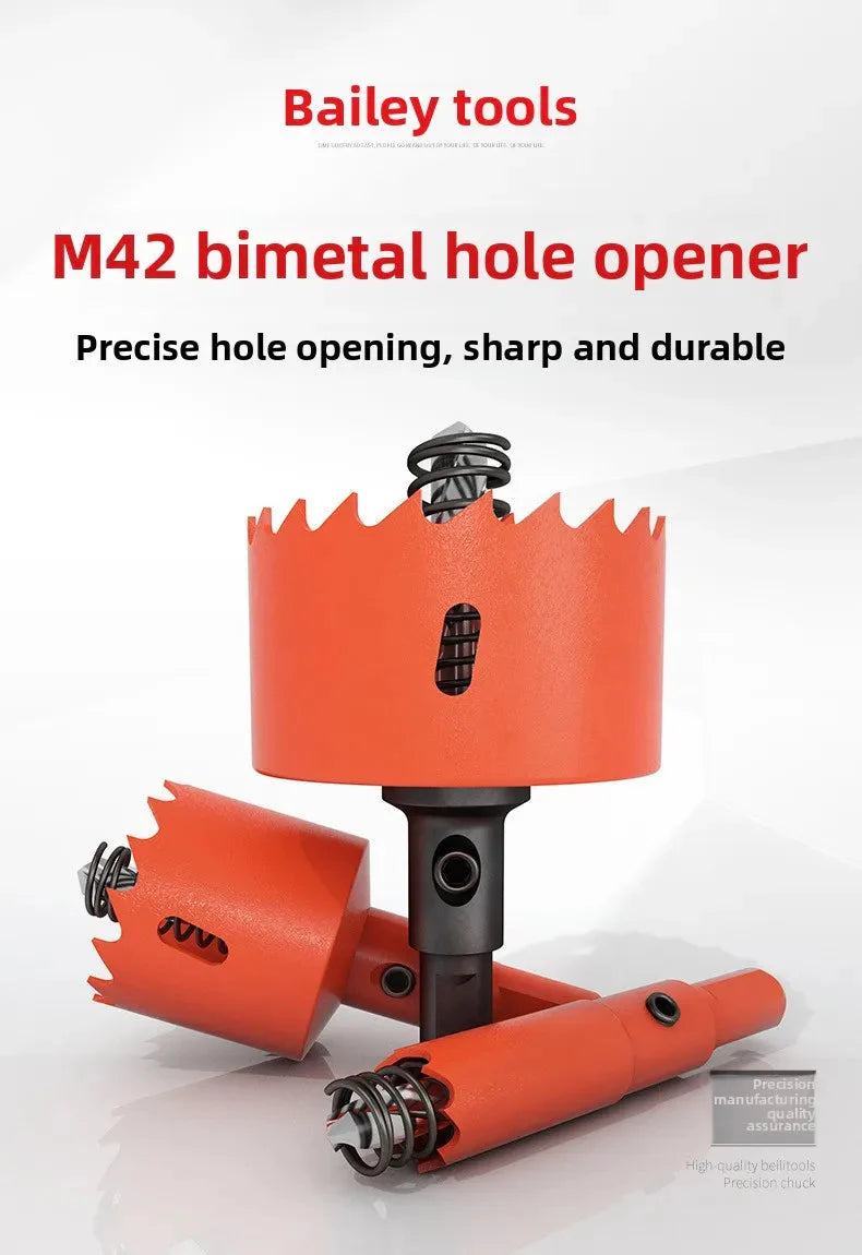 M42 bi-metal woodworking hole saw for drywall, PVC, plastic, iron plate, and recessed light drilling.