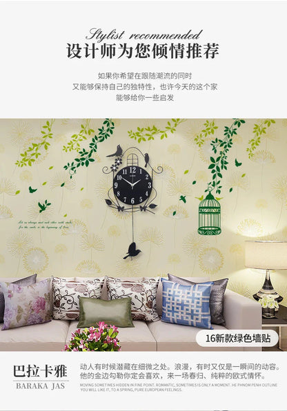Creative Black Iron Swing Hanging Bird Wall Clock, Durable, Electronic, Large, Arts And Crafts, Modern Design