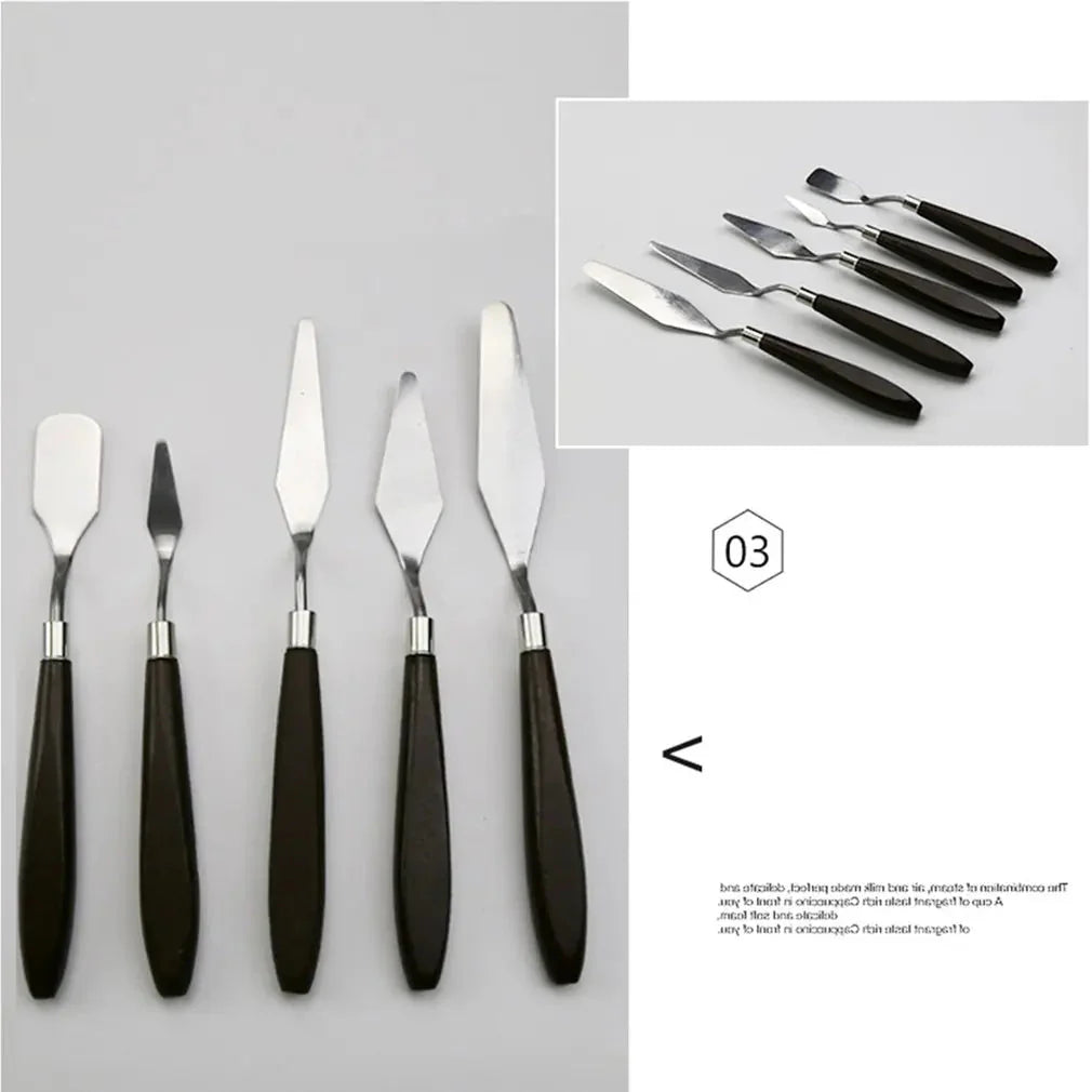 Hot 5PCS Stainless Steel Scraper Spatula Art Supplies for Artist Canva Oil Paint Color Mixing Palette Knife Painting Wholesale