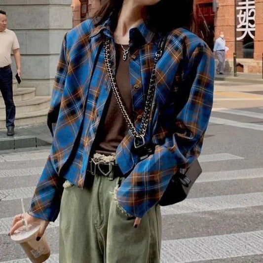 Checkered shirt women's 2024 spring new design sense niche French chic long sleeved shirt  retro top  womens tops