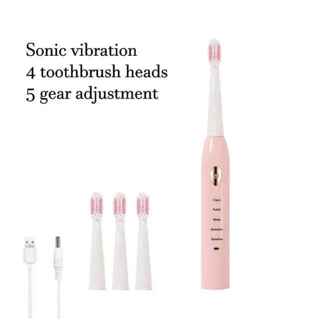 Sonic Electric Toothbrush For Adult Black White Whitening Timer Soft Hair IPX7 Waterproof 5-gear Mode USB Charging Teeth Brush