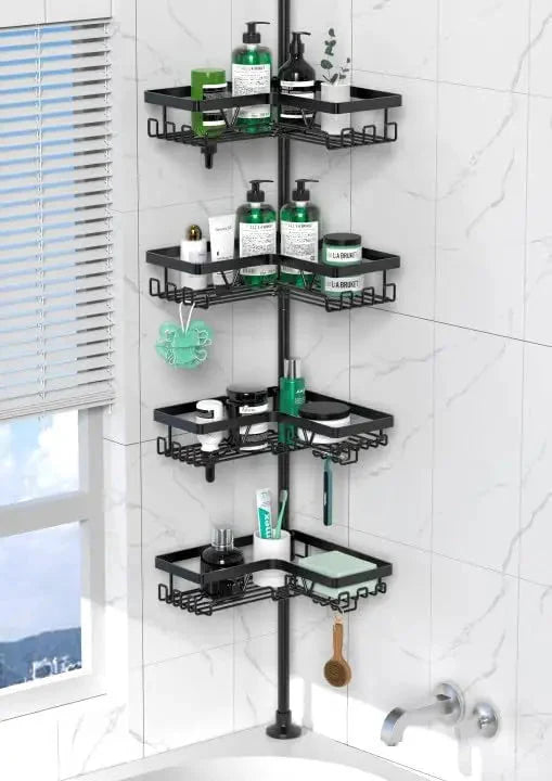 Corner Shower Caddy Tension Pole - 4 Tier Stainless Steel Rustproof Shower Corner Caddy for Bathroom Shower Organizer