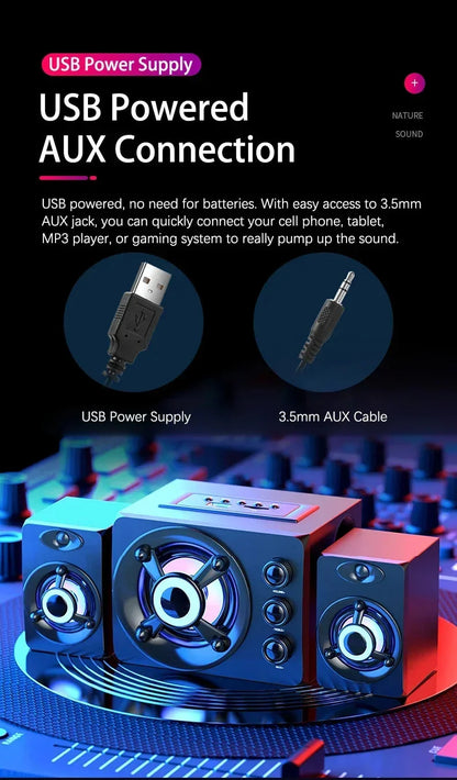 HIFI 3D Stereo Speakers Upgrade With LED Light AUX USB Wired Wireless Bluetooeh 5.0 Audio Home Theater Surround Sound Bar TV