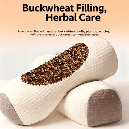 Ergonomic Buckwheat Pillow Adjustable Height Breathable Hypoallergenic Pillow with Removable Cover Cervical Spine & Head Back