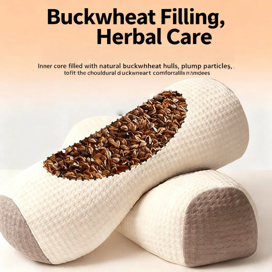 Ergonomic Buckwheat Pillow Adjustable Height Breathable Hypoallergenic Pillow with Removable Cover Cervical Spine & Head Back