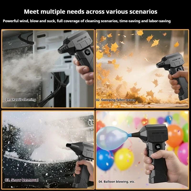 990000RPM Powerful Air Blower Turbo Blower Brushless Motor Violent Fan Wind Speed 198km/H with display Air duster,Vacuum kit