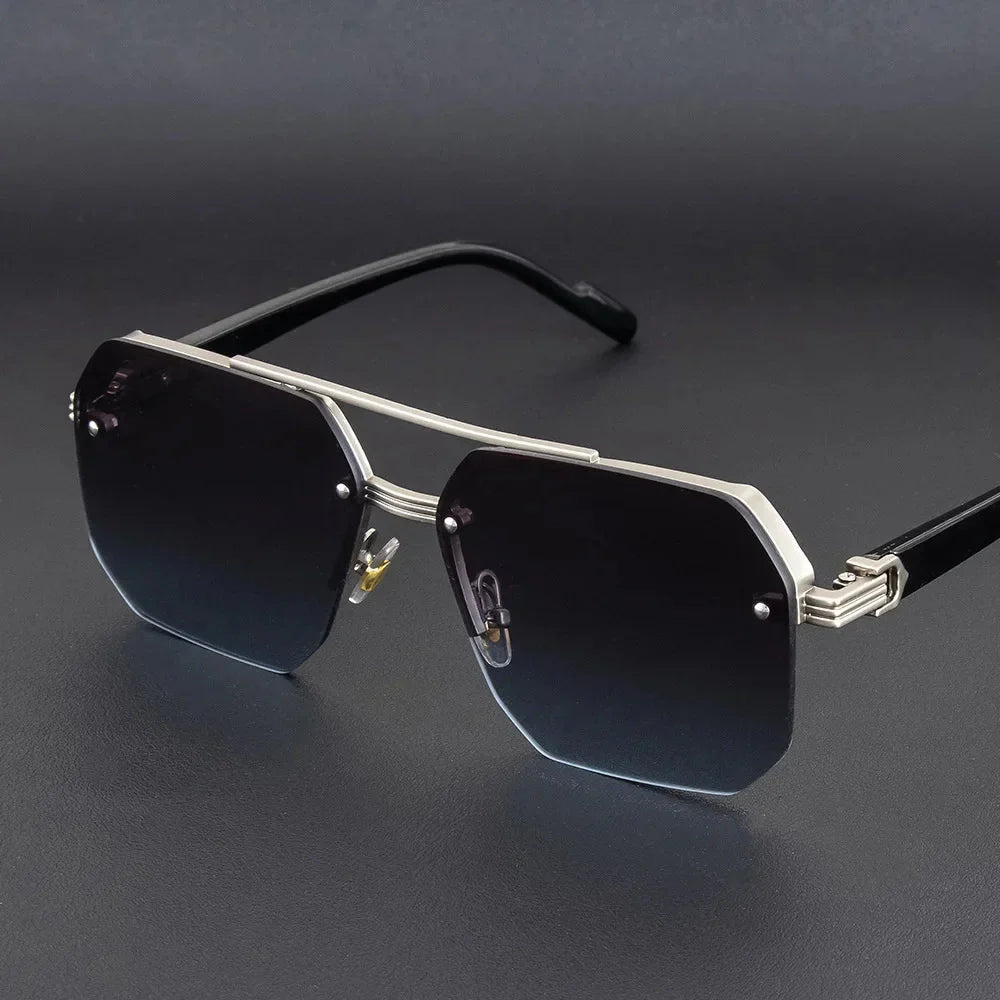 Men's Metal Sunglasses Square Half Frame Rice Nails Casual Trend Glasses Personality Retro Fashion Outdoor Sports Eyeglasses