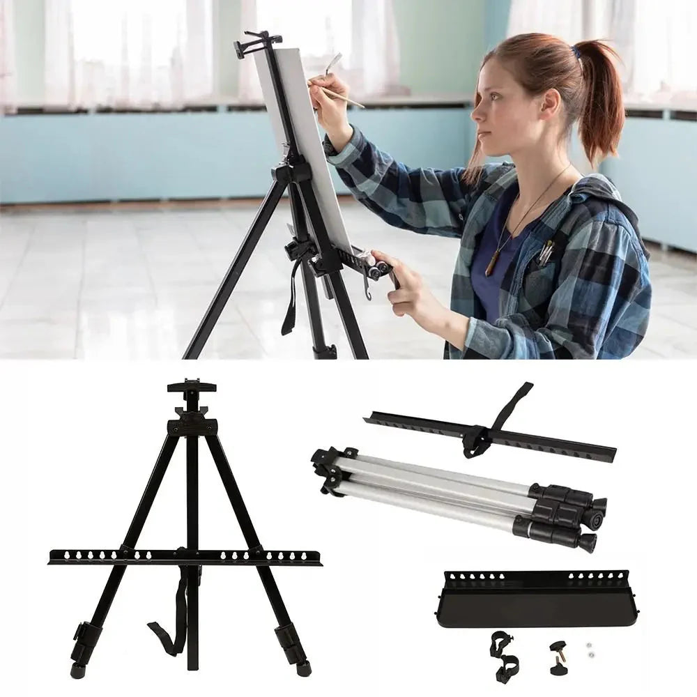 Adjustable Sketching Easel Black Silver Aluminum Alloy Sketch Drawing Easel Triangle Tool Shelf Travel Easel Art Supplies