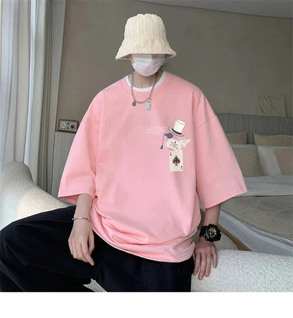 Men's Cotton T-shirts White 5XL Fashion Mens Oversized T Shirt Funny Print Summer Casual Wear Tee Shirts for Men Male Clothes