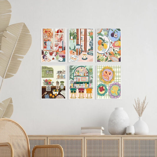 6Pcs Beginners Oil Painting Set Paint by Numbers Kit with Canvas and Brush Accessories Painting Kit for Home Office Wall Decor