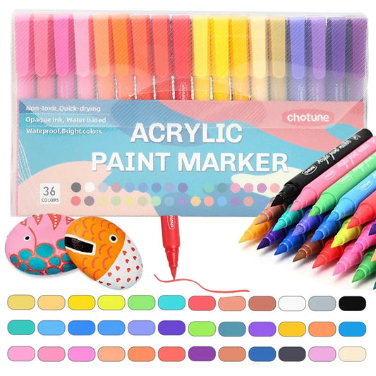36 Colors Pastel Acrylic Paint Pens  Brush Markers for Wood Canvas Stone Rock Painting Glass Ceramic Fabric Metal Art Supplies