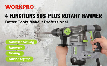 WORKPRO  12.5 AMP Heavy Duty Rotary Hammer Drill for Concrete 32mm MAX, Steel 13mm MAX,Wood 42mm MAX.