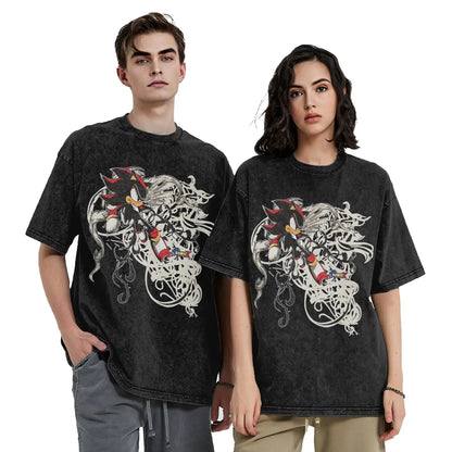 Washed T Shirts S-Shadows Cool H-Hedgehoged Hip Hop Retro T-Shirt Oversize Streetwear Printed Tops Tee Shirt for Men Women