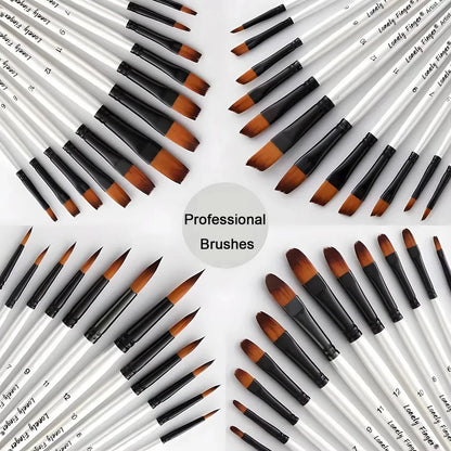 12/48pcs Premium Flat Art Paintbrush Set Durable Anti-Shedding Synthetic Nylon Bristles for Watercolor Acrylics Gouache Painting
