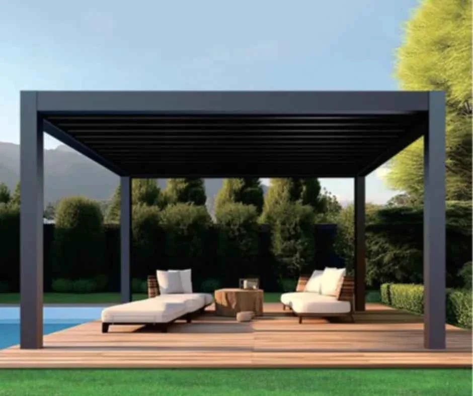 Pergola Electric rainproof garden louver aluminum pergola outdoor gazebo motorized sunshade backyard pergola with roller blinds