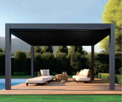 Pergola Electric rainproof garden louver aluminum pergola outdoor gazebo motorized sunshade backyard pergola with roller blinds