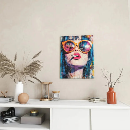 Vibrant modern canvas art - stylish women, floral hair and stylish glasses, 1.5 inch thick pine frame, interior decor