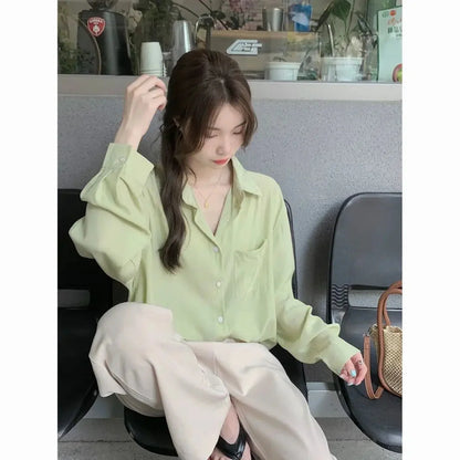 Sunscreen Shirt for Women in Summer New Polo Collar French Unique Loose Solid Color Long-sleeved Top Trendy