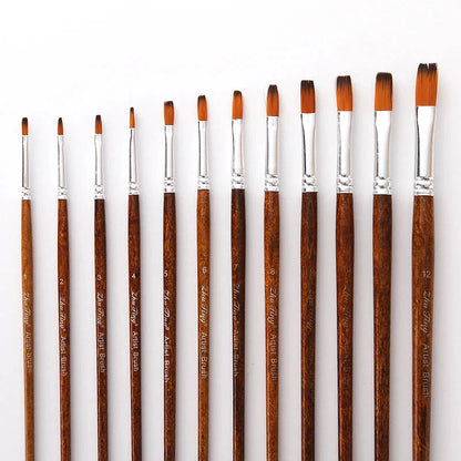 12 Pcs/set Nylon Hair Wooden Handle Watercolor Paint Brush Pen Set Learning DIY Oil Acrylic Painting Art Paint Brushes Supplies
