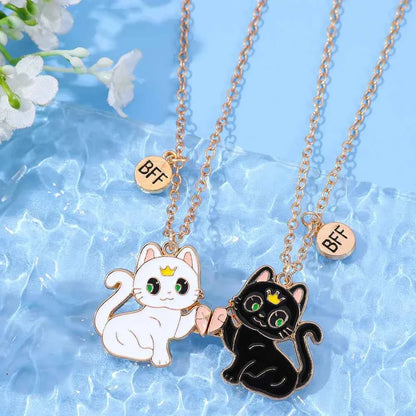 Best Friend Necklace for 2 Gifts Friendship Pendant Necklaces Matching Magnetic Cat BFF Necklace for 2 Girls