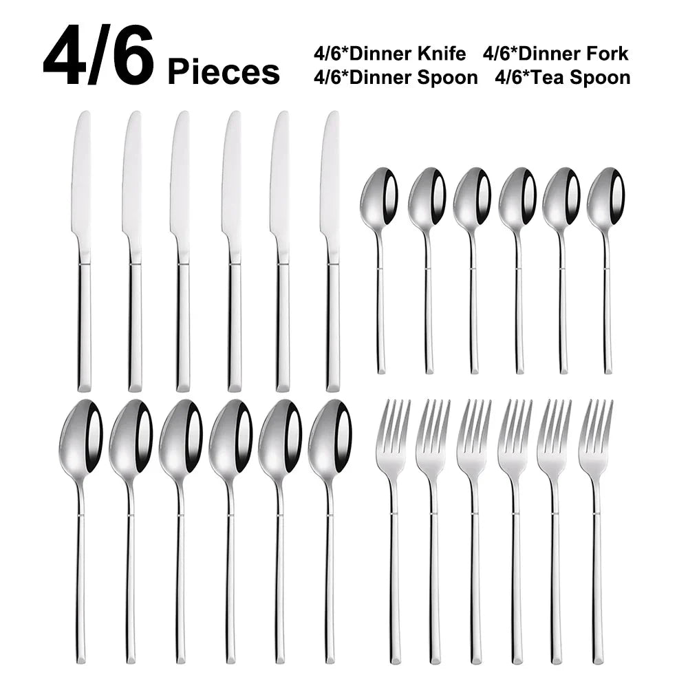 Elegant Thin Silver Cutlery Set - Mirror Polished Stainless Steel Tableware