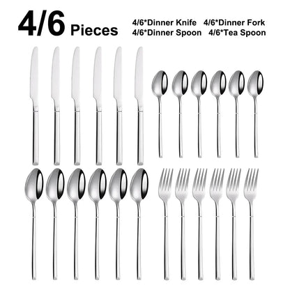 Elegant Thin Silver Cutlery Set - Mirror Polished Stainless Steel Tableware