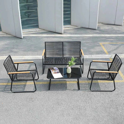 4-Piece Rattan Outdoor Furniture Set - Modern Wicker Sofa & Table for Garden & Patio