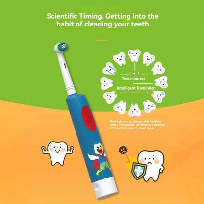 Kids Electric Toothbrush Colorful Cartoon Soft Bristle Rounded Vibrate Heads Teeth Brush Gum Care Battery Power 3-15 Years Old