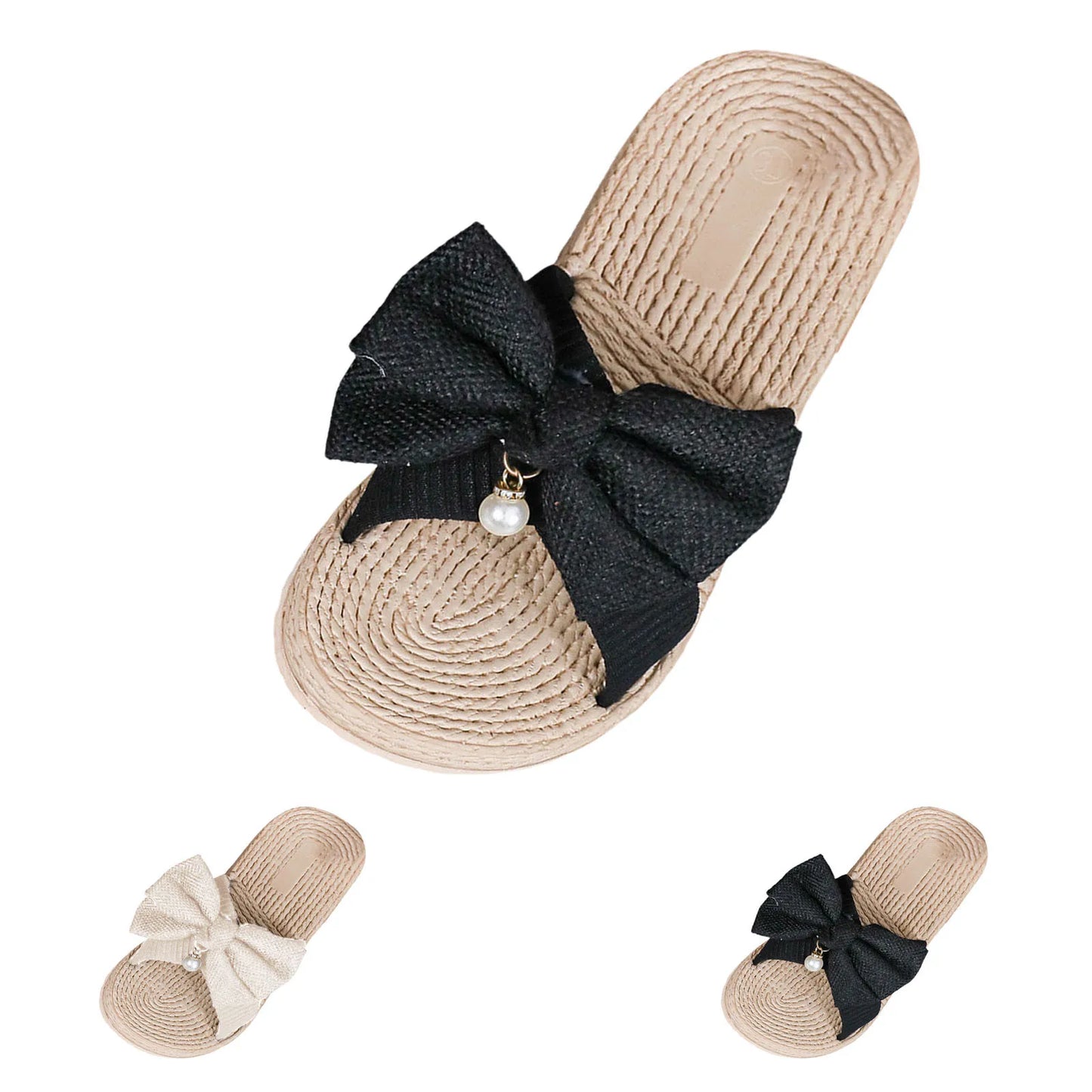 Ladies Sandals Slippers Solid Colour Bow Beach Outer Wear Flat Bottom Large Size Anime Slippers For Women Dressy Sandalias