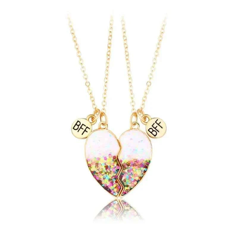 Cute 2 Pcs BFF Necklace Heart Pendant Best Friend Necklace Fashion Couple Chain Necklace Children Friendship Jewelry