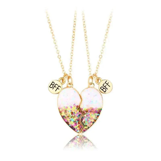 Cute 2 Pcs BFF Necklace Heart Pendant Best Friend Necklace Fashion Couple Chain Necklace Children Friendship Jewelry