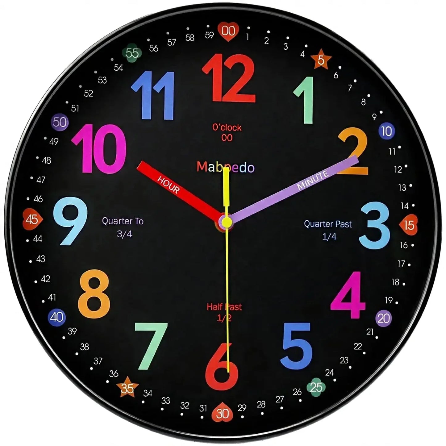 Early Education Wall Clock Colorful Number Kids Learning Time for School Classroom Bedrooms Silent Analog Clock 8/10/12 Inch