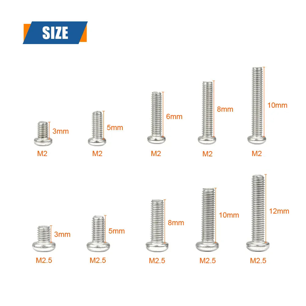 M1 M1.2 M1.4 M1.6 M2.5 M3 304 Stainless Steel Round Head Cross Small Screw Set Metric Thread Machine Bolt Assortment Kit Set