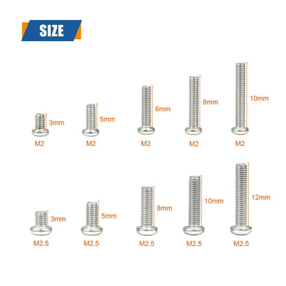 M1 M1.2 M1.4 M1.6 M2.5 M3 304 Stainless Steel Round Head Cross Small Screw Set Metric Thread Machine Bolt Assortment Kit Set