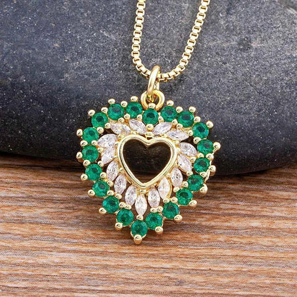Nidin New Arrival Romantic Heart Shape Sparkling Zircon Pendant Necklace 3 Colors For Women Female Fine Jewelry Gifts Wholesale