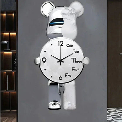 Large Bear Wall Clocks CreativeBear Wall Clock Aesthetic Giant Wall-clock Luxury Living Room Decoration Dining Room Ornament