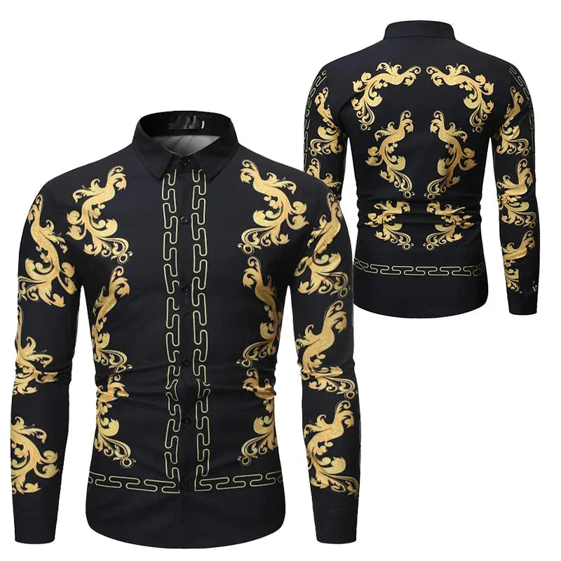 Baroque Floral Royal Shirts Men Luxury Print Designer Tops Paisley Pattern Flowers Fashion Western Long Sleeve Shirt Camisas