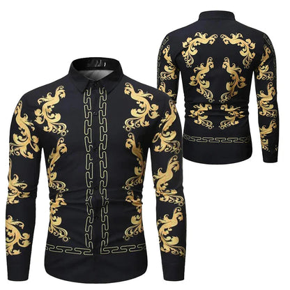 Baroque Floral Royal Shirts Men Luxury Print Designer Tops Paisley Pattern Flowers Fashion Western Long Sleeve Shirt Camisas